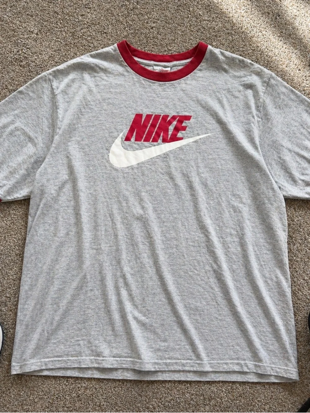 Nike Ringer Tee XL Gray Red Logo Retro Y2K Streetwear Casual Vintage
